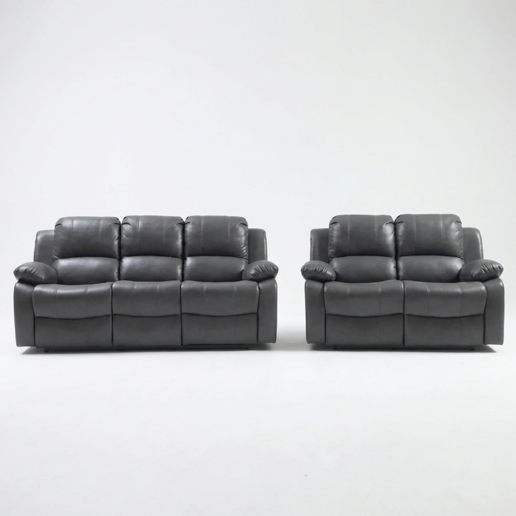 Valencia Grey Leather Recliner 3+2 Seater Sofa Set