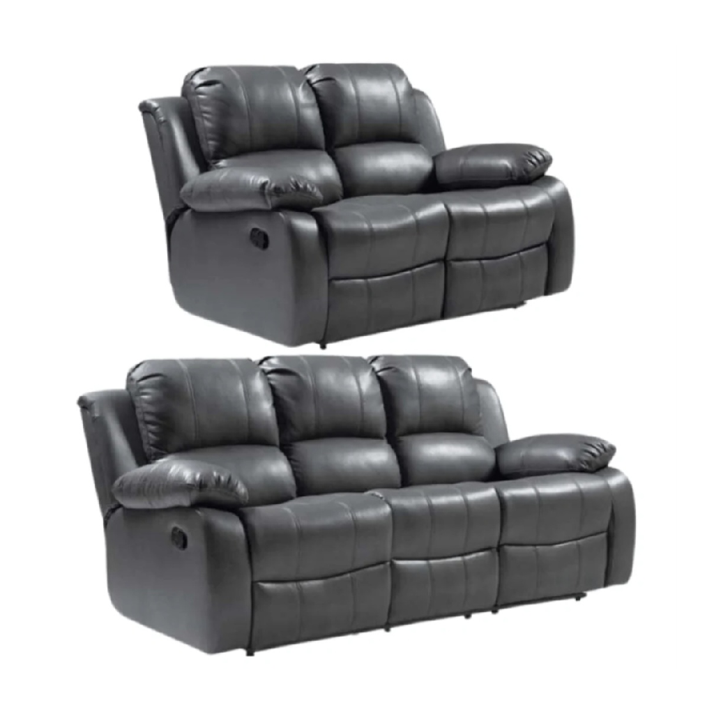 Valencia Grey Leather Recliner 3+2 Seater Sofa Set