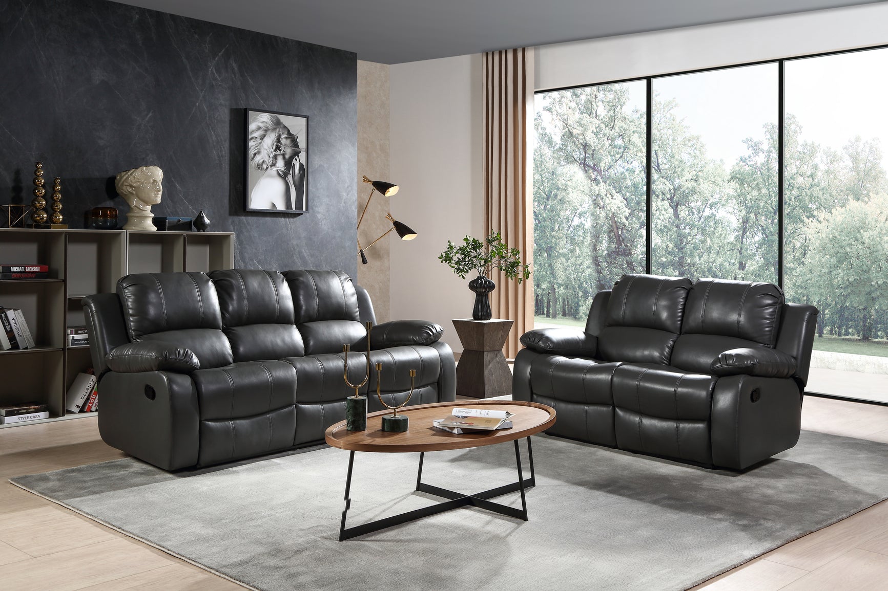 Valencia Grey Leather Recliner 3+2 Seater Sofa Set