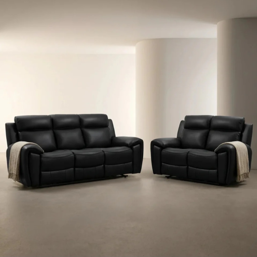 Annecy Genuine Leather Black Electric Power Recliner 3+2 Seater Sofa Set