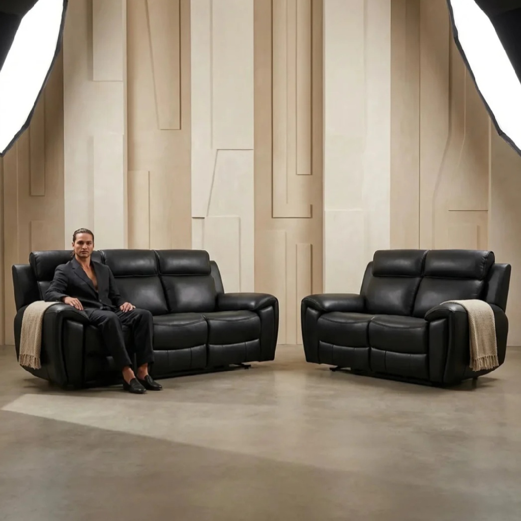 Annecy Genuine Leather Black Electric Power Recliner 3+2 Seater Sofa Set