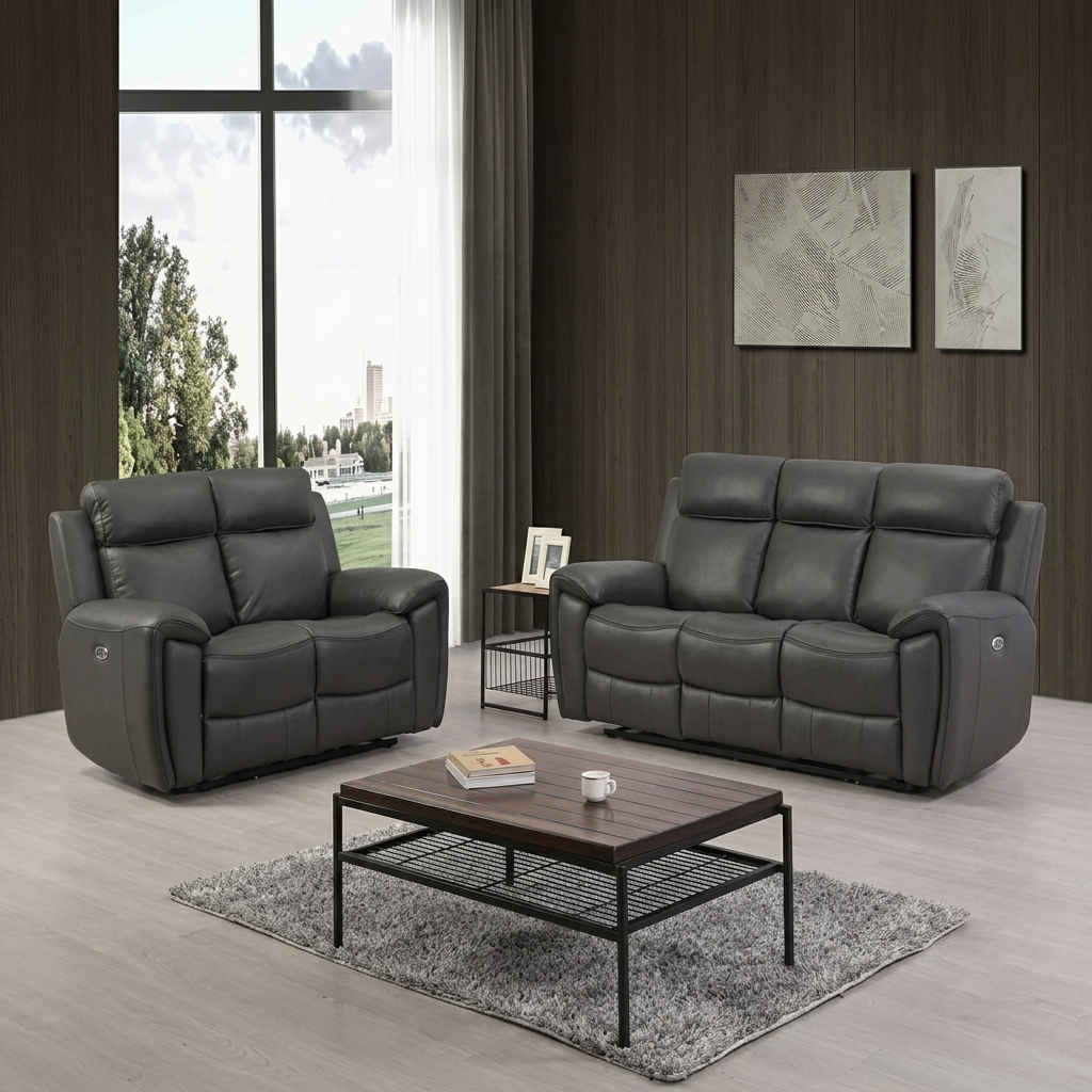 Annecy Genuine Leather Grey Electric Power Recliner 3+2 Seater Set