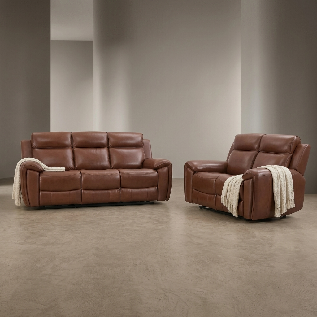 Annecy Genuine Leather Tan Electric Power Recliner 3+2 Seater Sofa Set