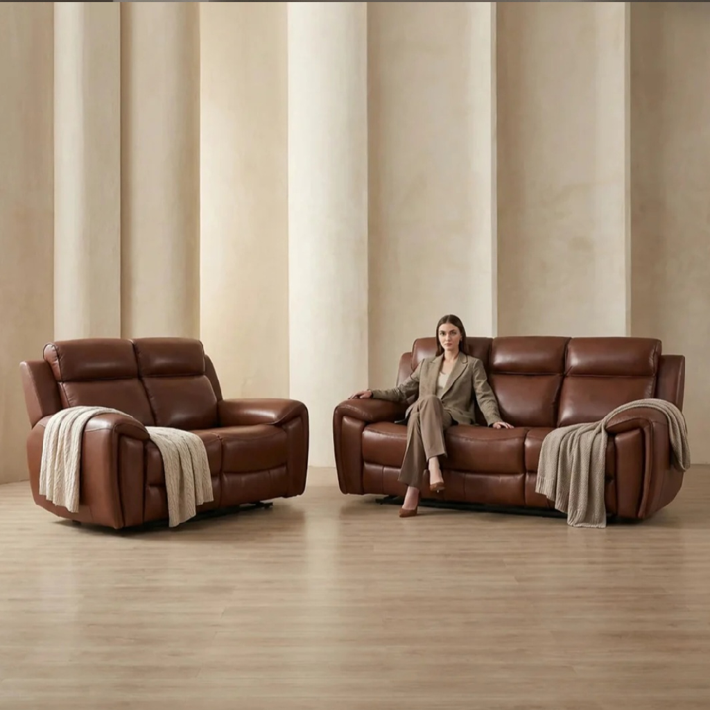 Annecy Genuine Leather Tan Electric Power Recliner 3+2 Seater Sofa Set