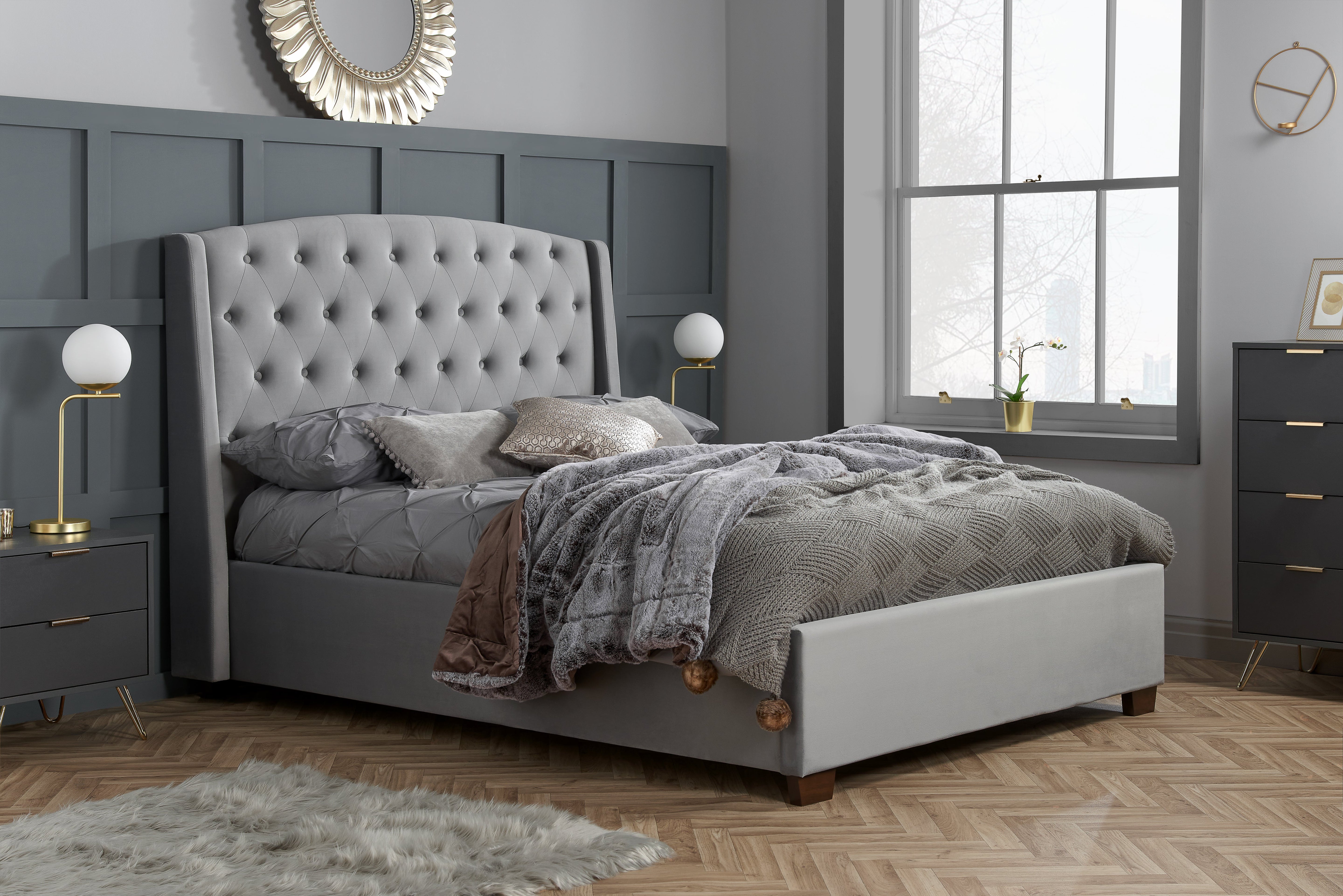 Balmoral Grey Fabric  Double Bed + Heaven Double Mattress