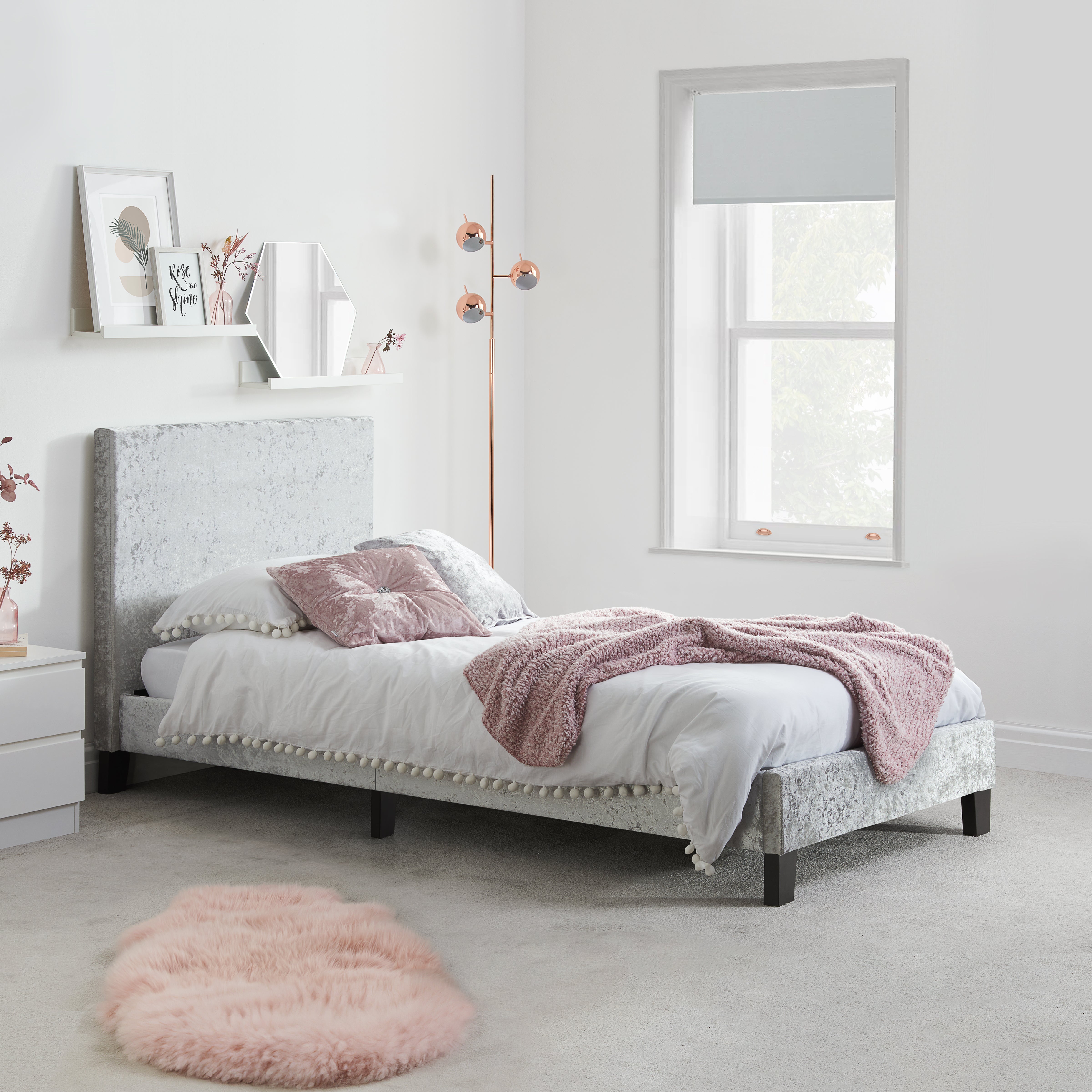 Bonn Berlin Steel Crush Velvet Single Bed