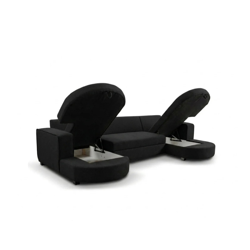 Buckingham Black Enzo Fabric Storage U Shape Sofa/Bed