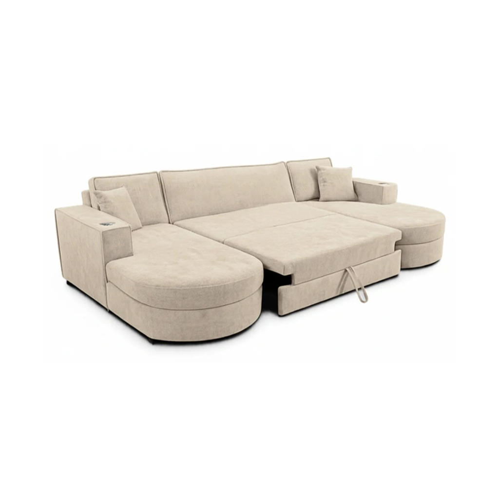 Buckingham Cream Enzo Fabric Storage U Shape Sofa/Bed