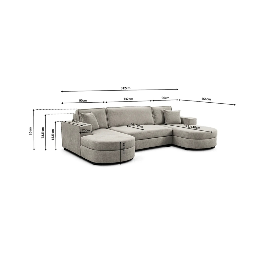 Buckingham Cream Enzo Fabric Storage U Shape Sofa/Bed