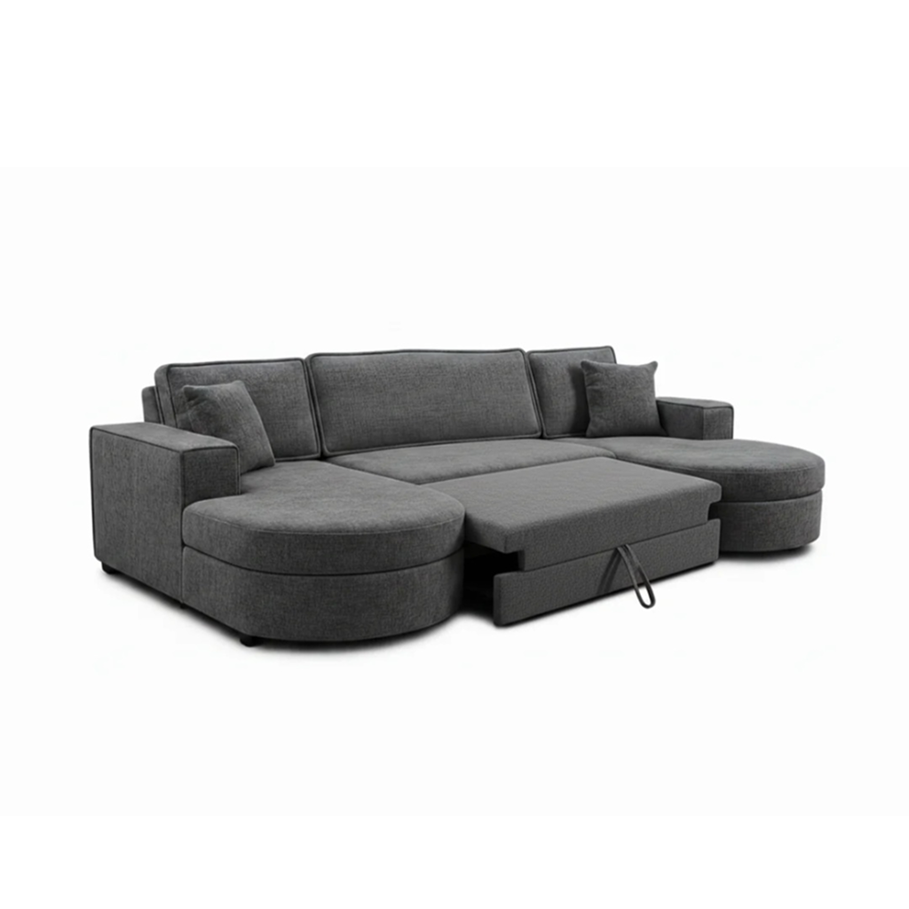 Buckingham Grey Enzo Fabric Storage U Shape Sofa/Bed