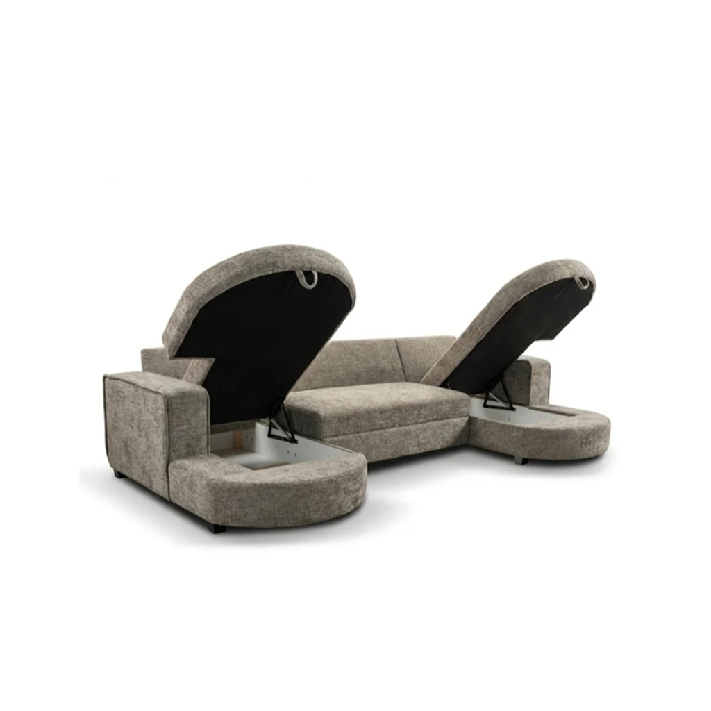 Buckingham Stone Enzo Fabric Storage U Shape Sofa/Bed