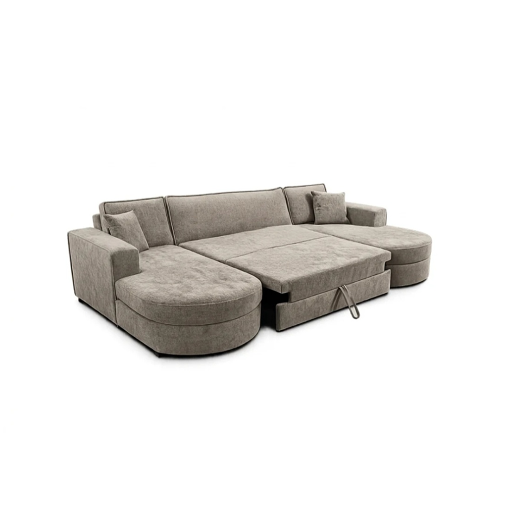 Buckingham Stone Enzo Fabric Storage U Shape Sofa/Bed