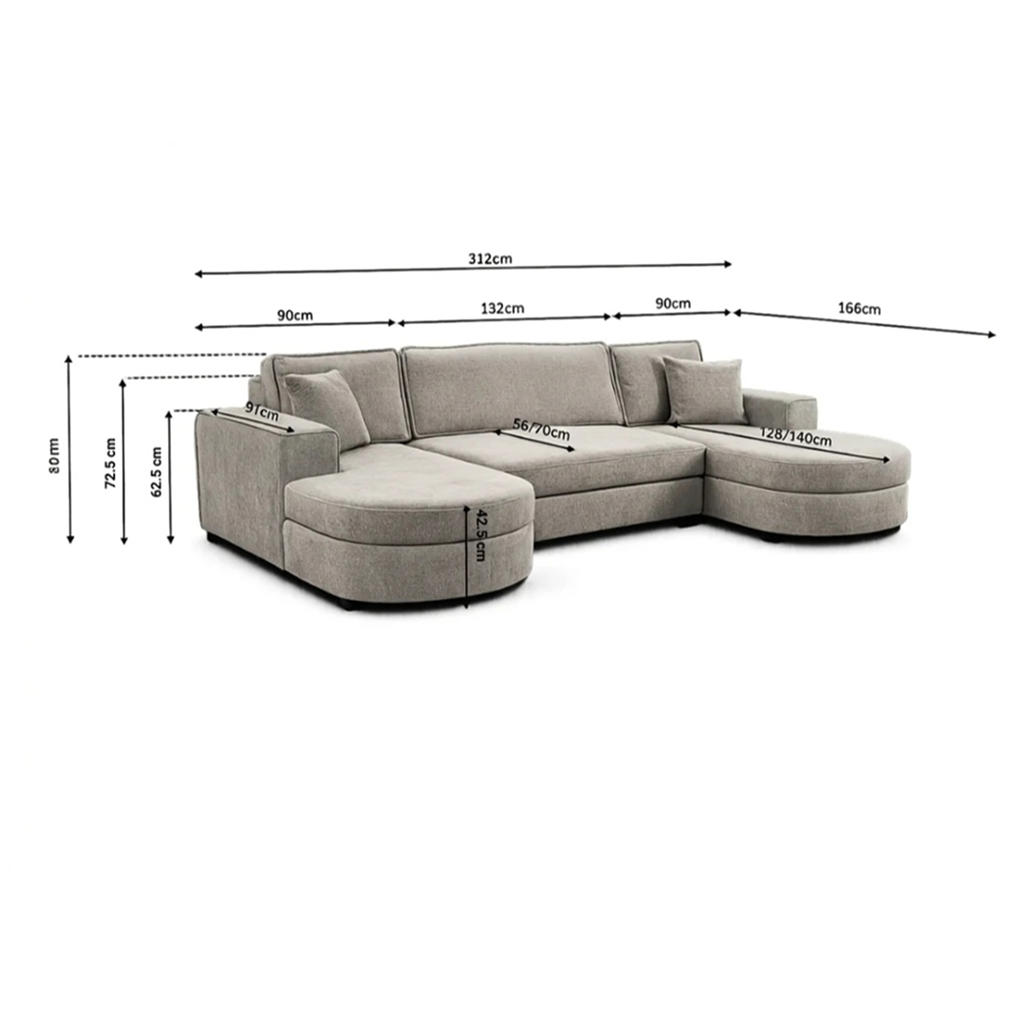 Buckingham Stone Enzo Fabric Storage U Shape Sofa/Bed