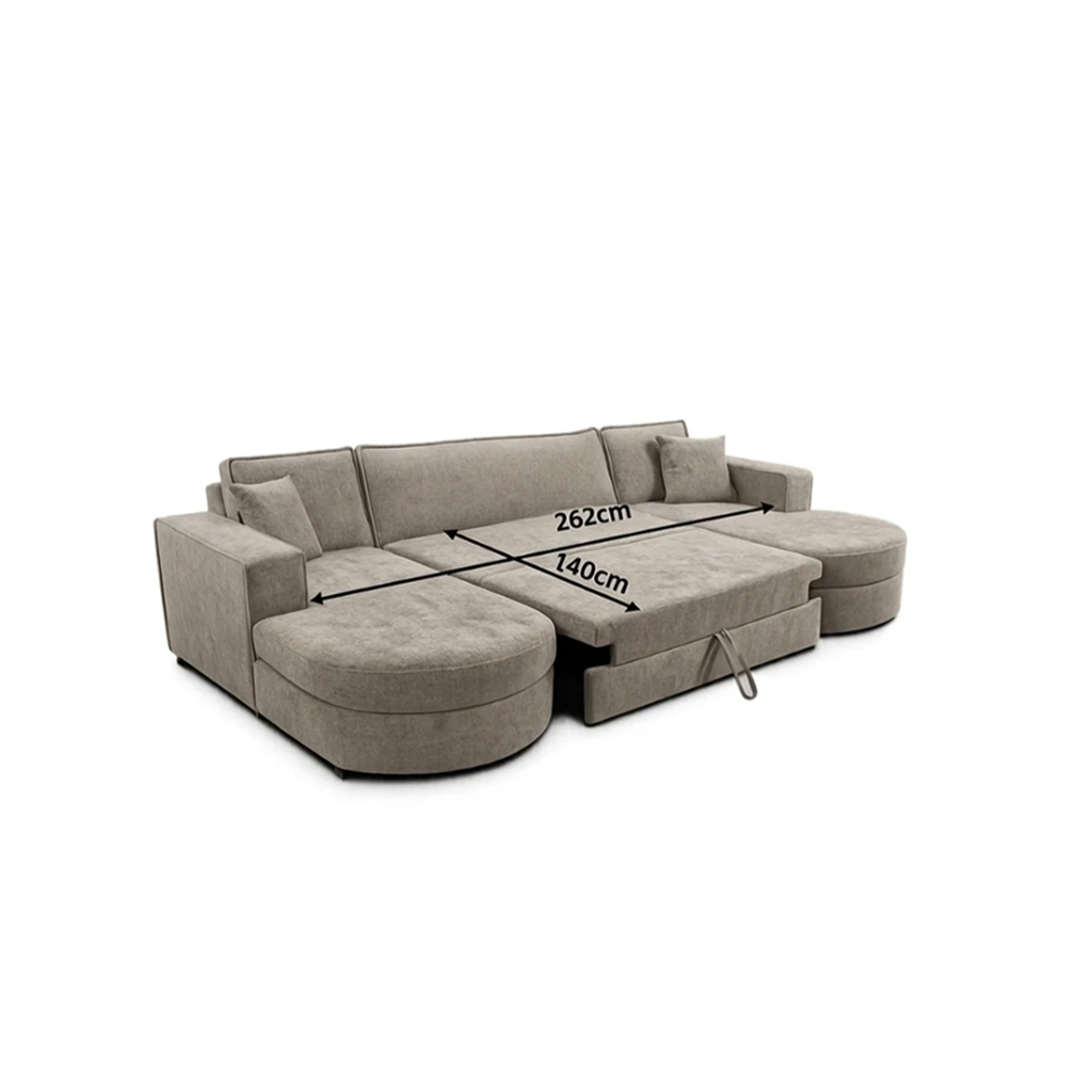 Buckingham Stone Enzo Fabric Storage U Shape Sofa/Bed