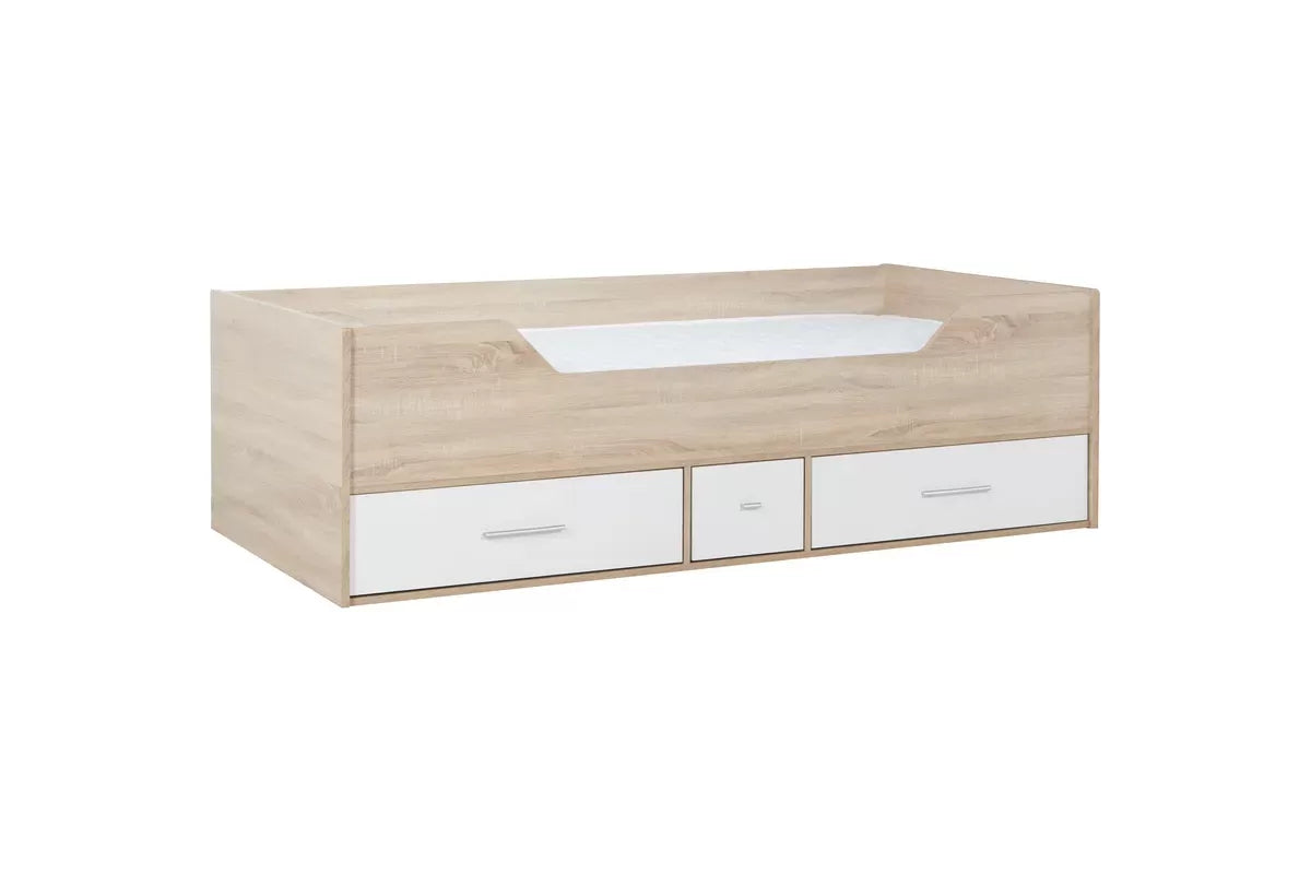 Camden Cabin Bed White/Oak + Single Comfort Mattress