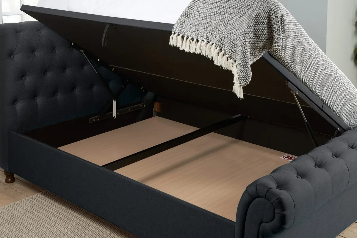 Castello Charcoal  Side Ottoman King  Bed + Bliss King Mattress