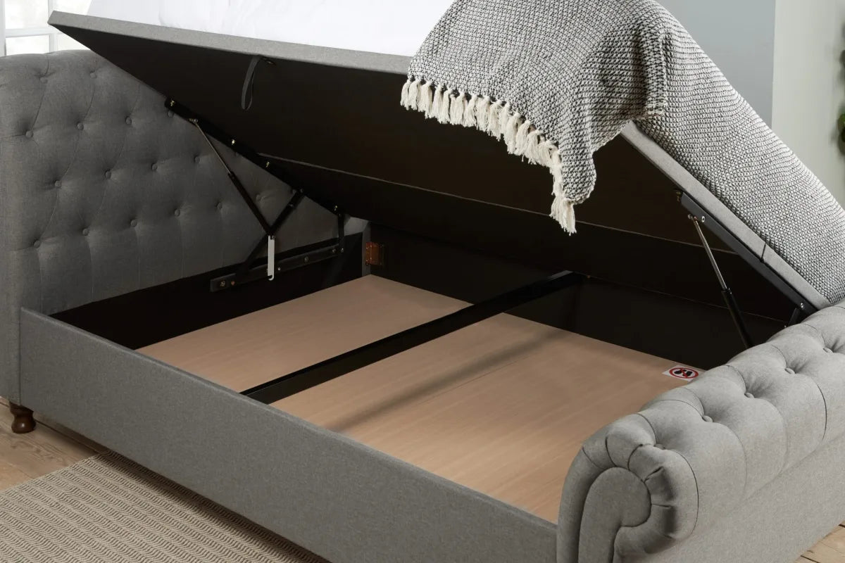 Castello Grey Side Ottoman Double Bed + Bliss Double Mattress