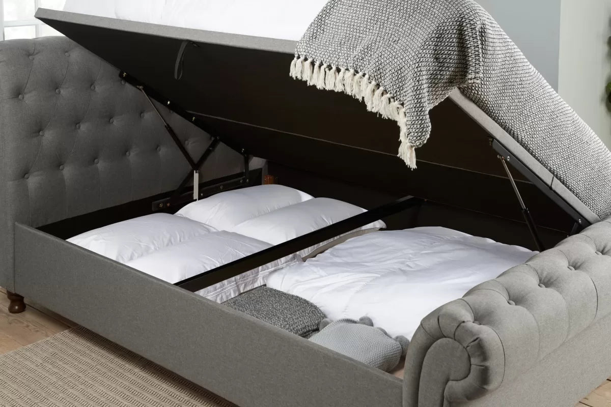 Castello Grey Side Ottoman Double Bed + Bliss Double Mattress