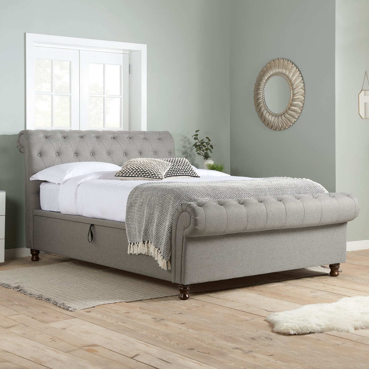 Castello Grey Side Ottoman Double Bed + Bliss Double Mattress