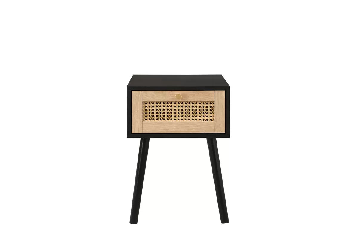 Croxley Black 1 Drawer Rattan Bedside