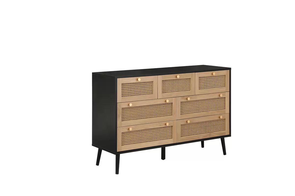Croxley Black 7 Drawer Rattan Chest