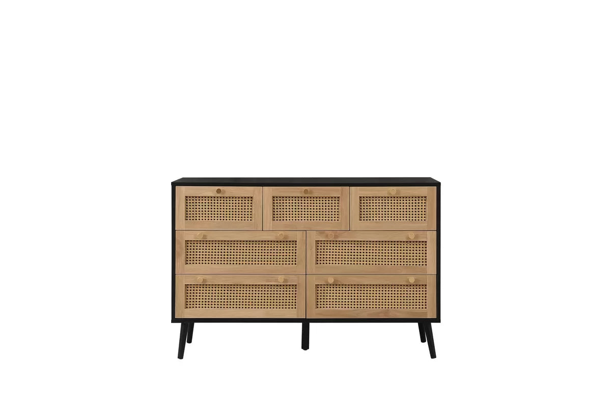Croxley Black 7 Drawer Rattan Chest