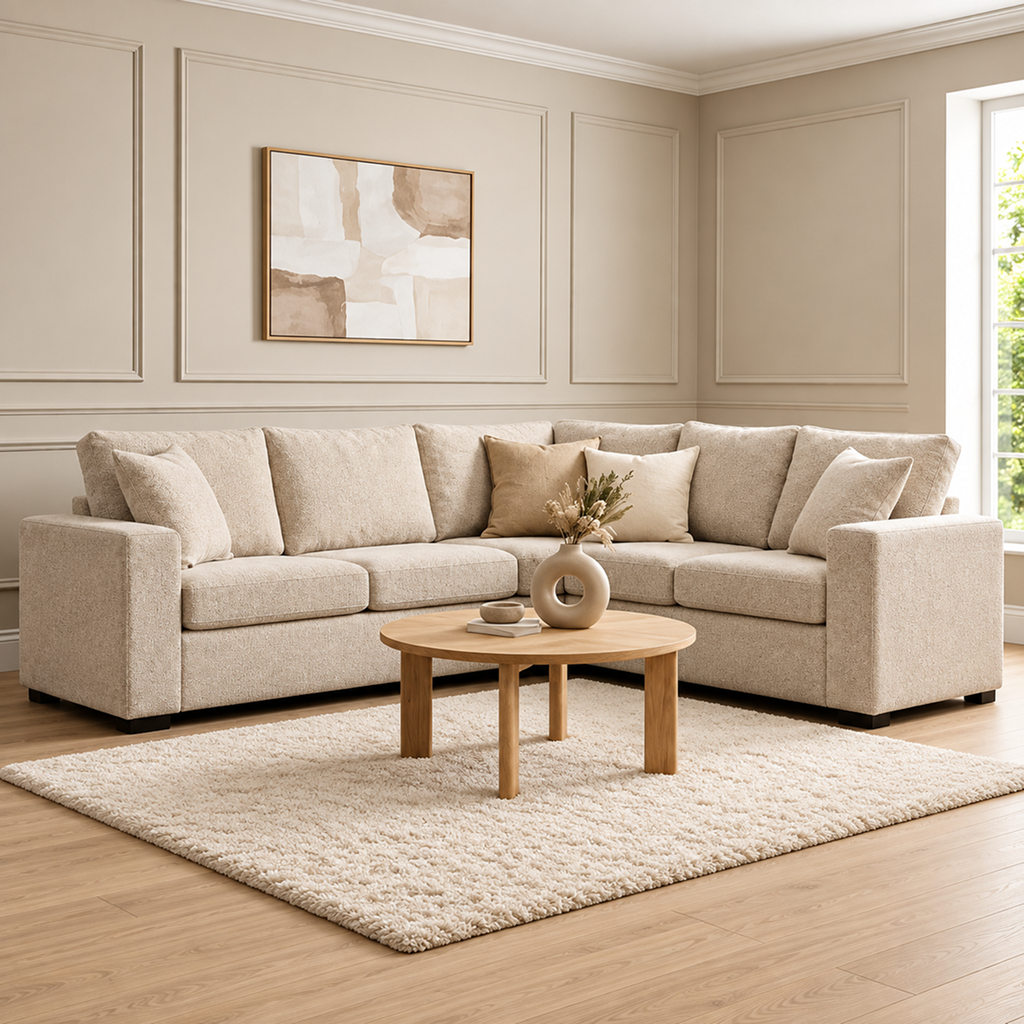Camila Cream Enzo Fabric 5 Seater Corner Sofa