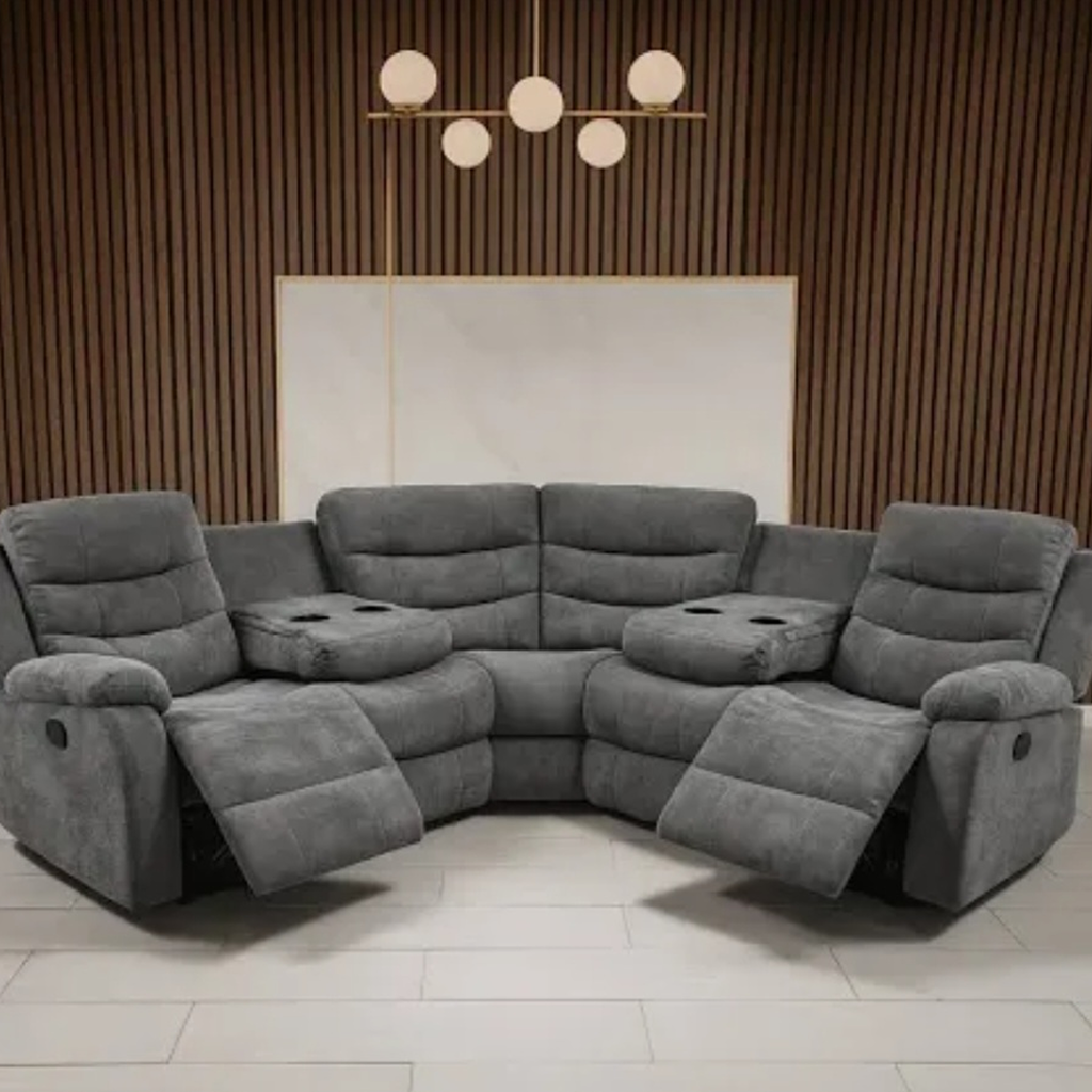 Selina Grey Fabric Manuel Recliner 5 Seater Corner Sofa