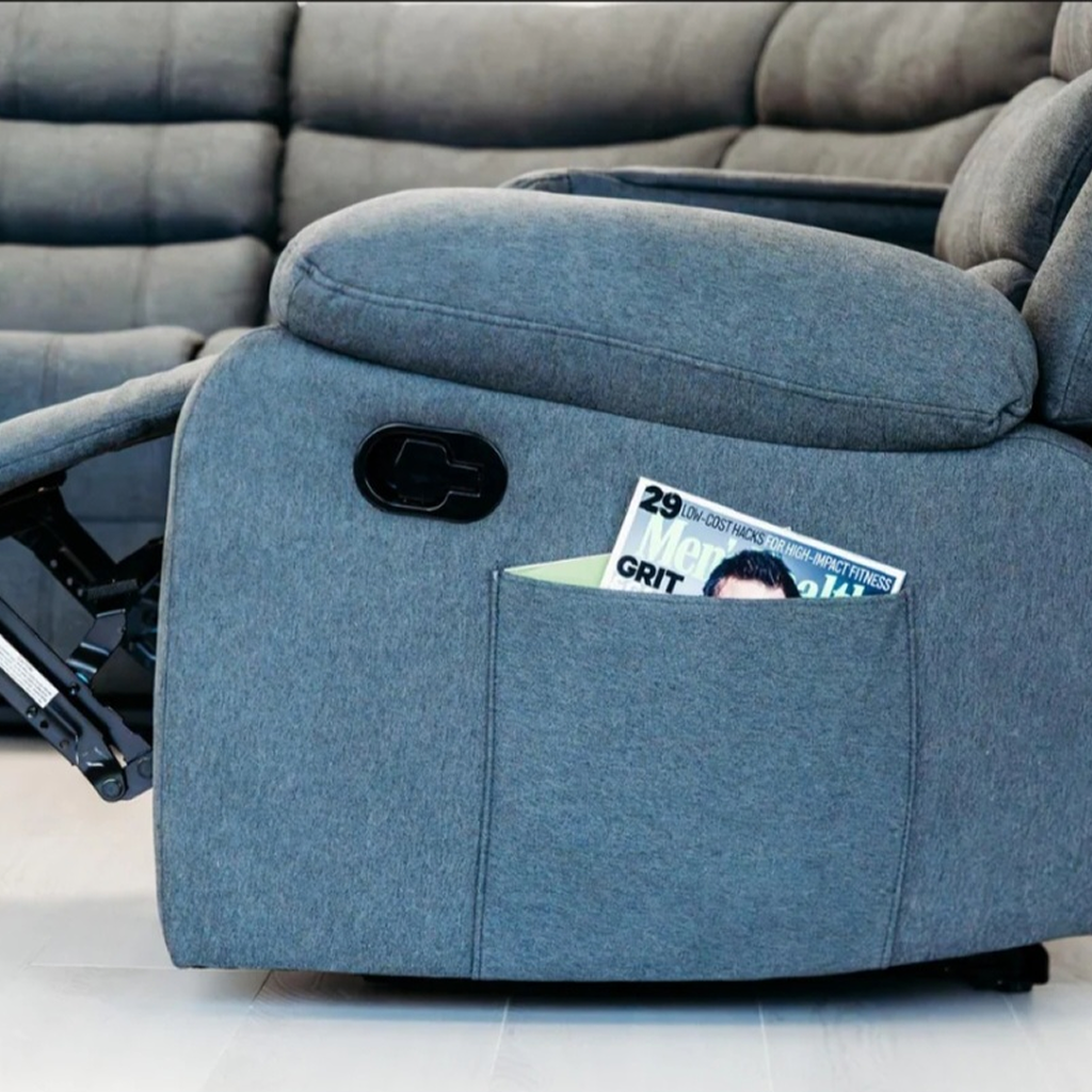 Selina Grey Fabric Manuel Recliner 5 Seater Corner Sofa