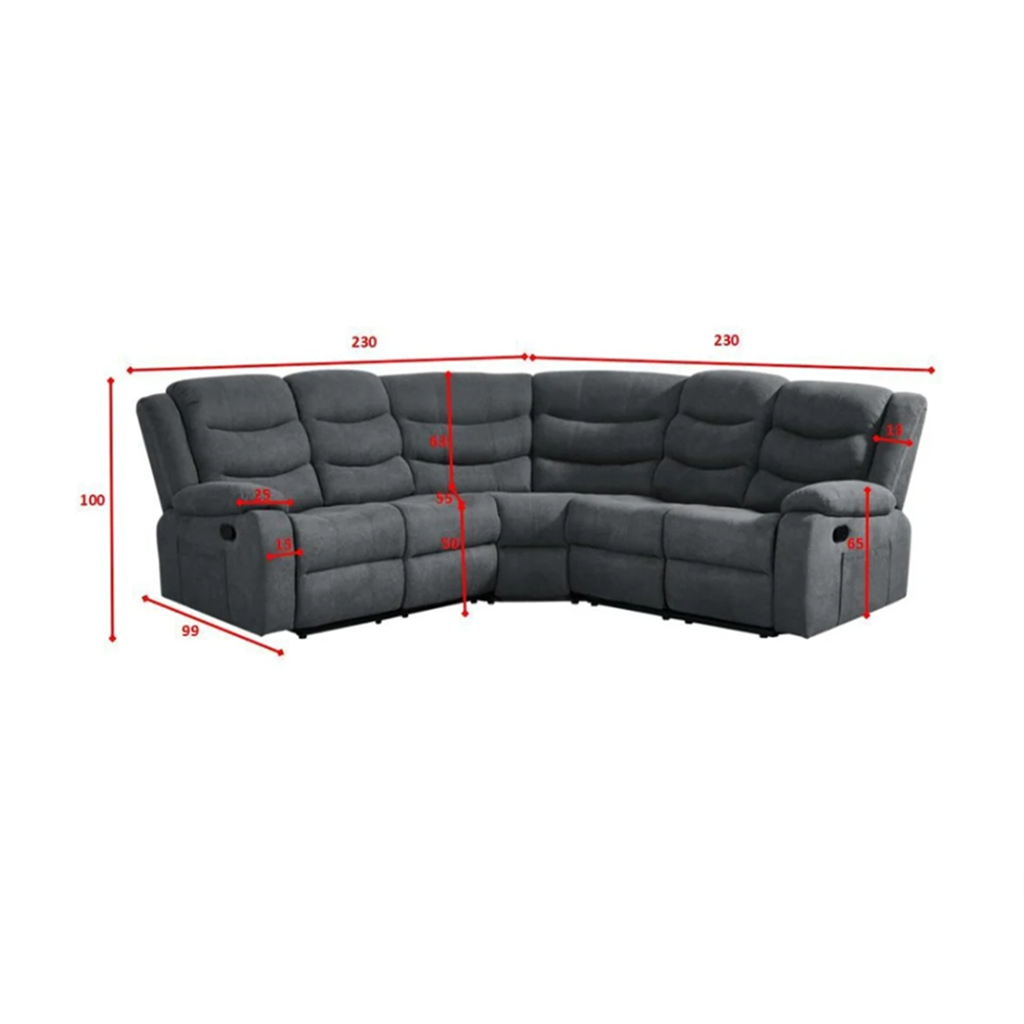 Selina Grey Fabric Manuel Recliner 5 Seater Corner Sofa