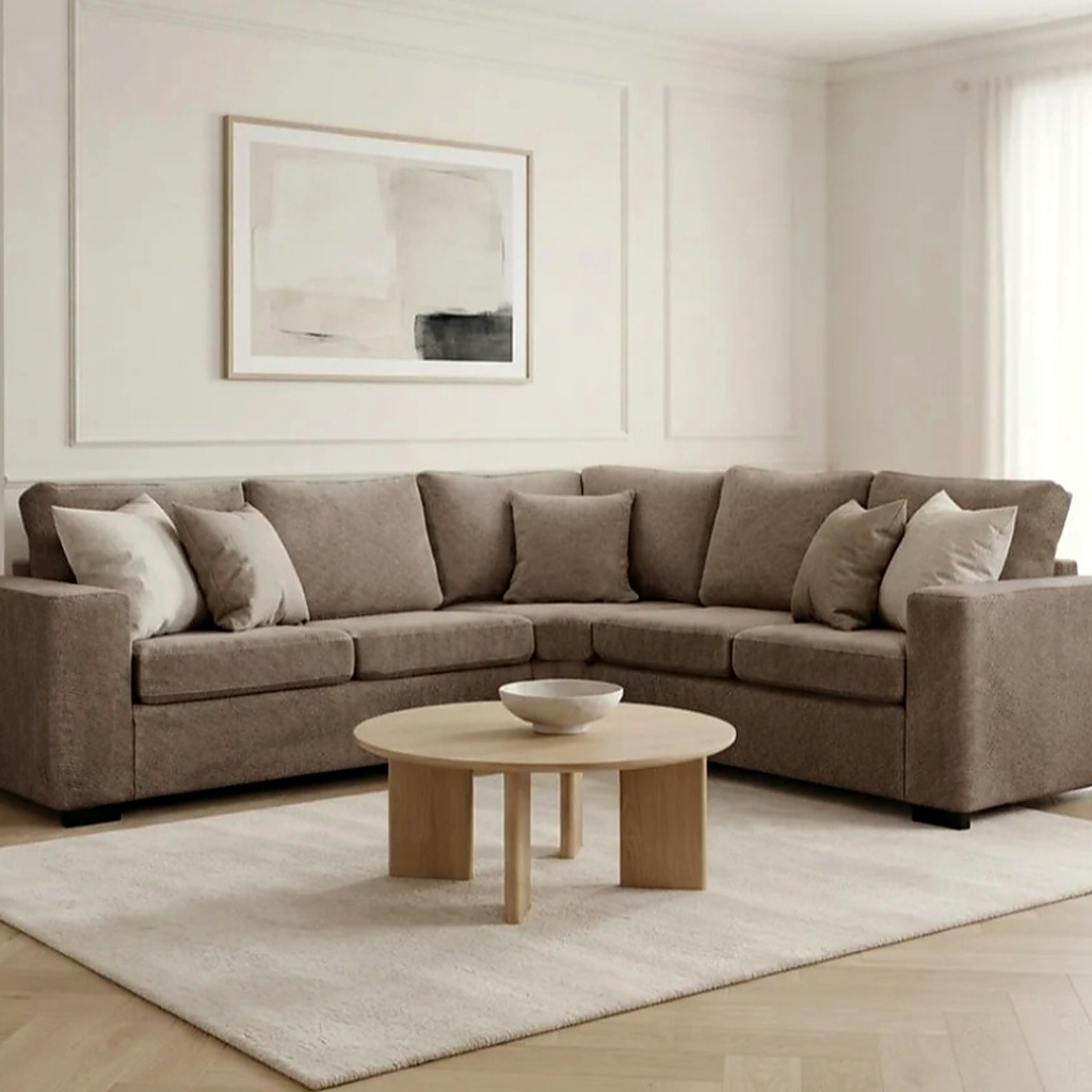Camila Dark Truffle Enzo Fabric Sofa Bed - Corner 5 Seater