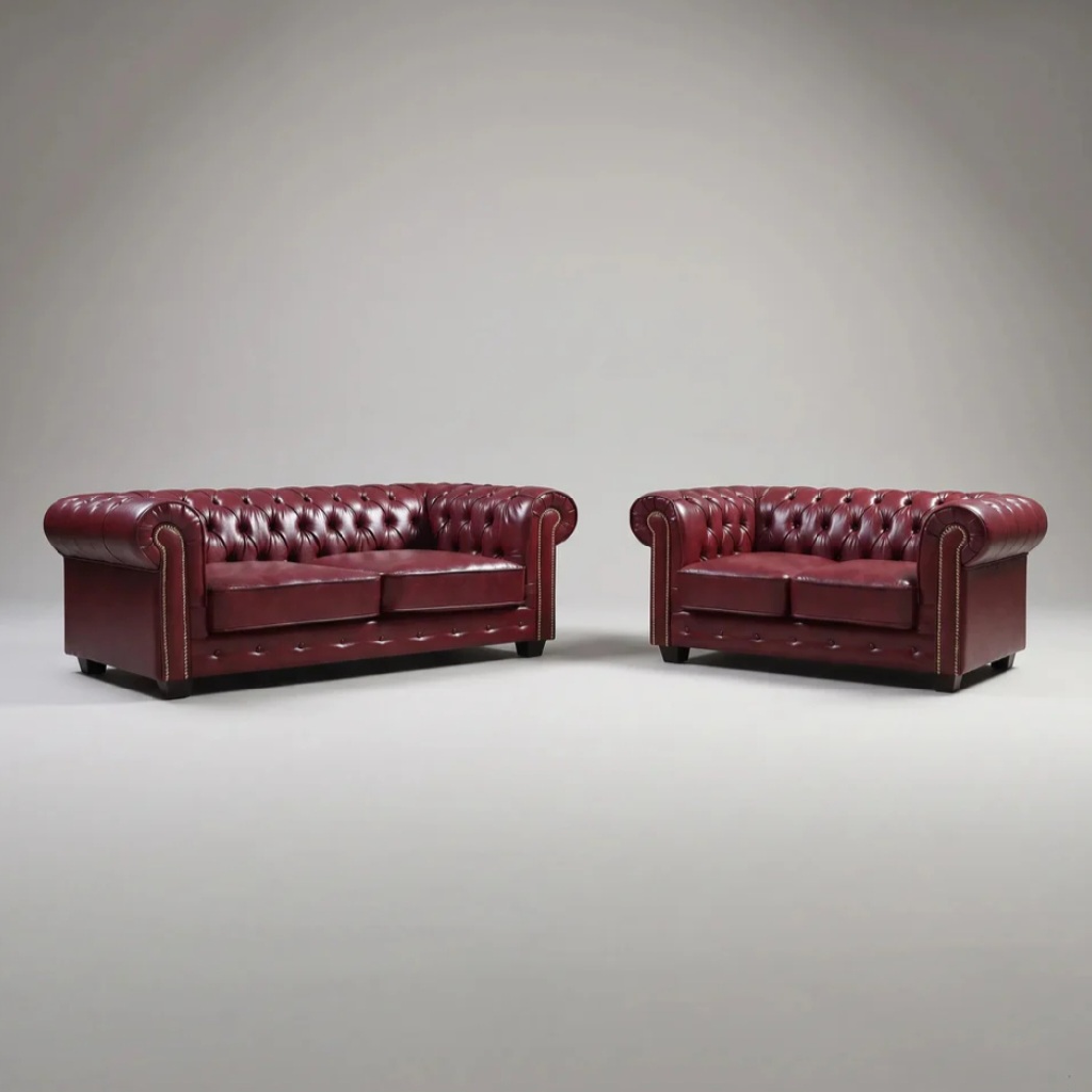 Chesterfield Red Leather Antique 3+2 Seater Sofa Set