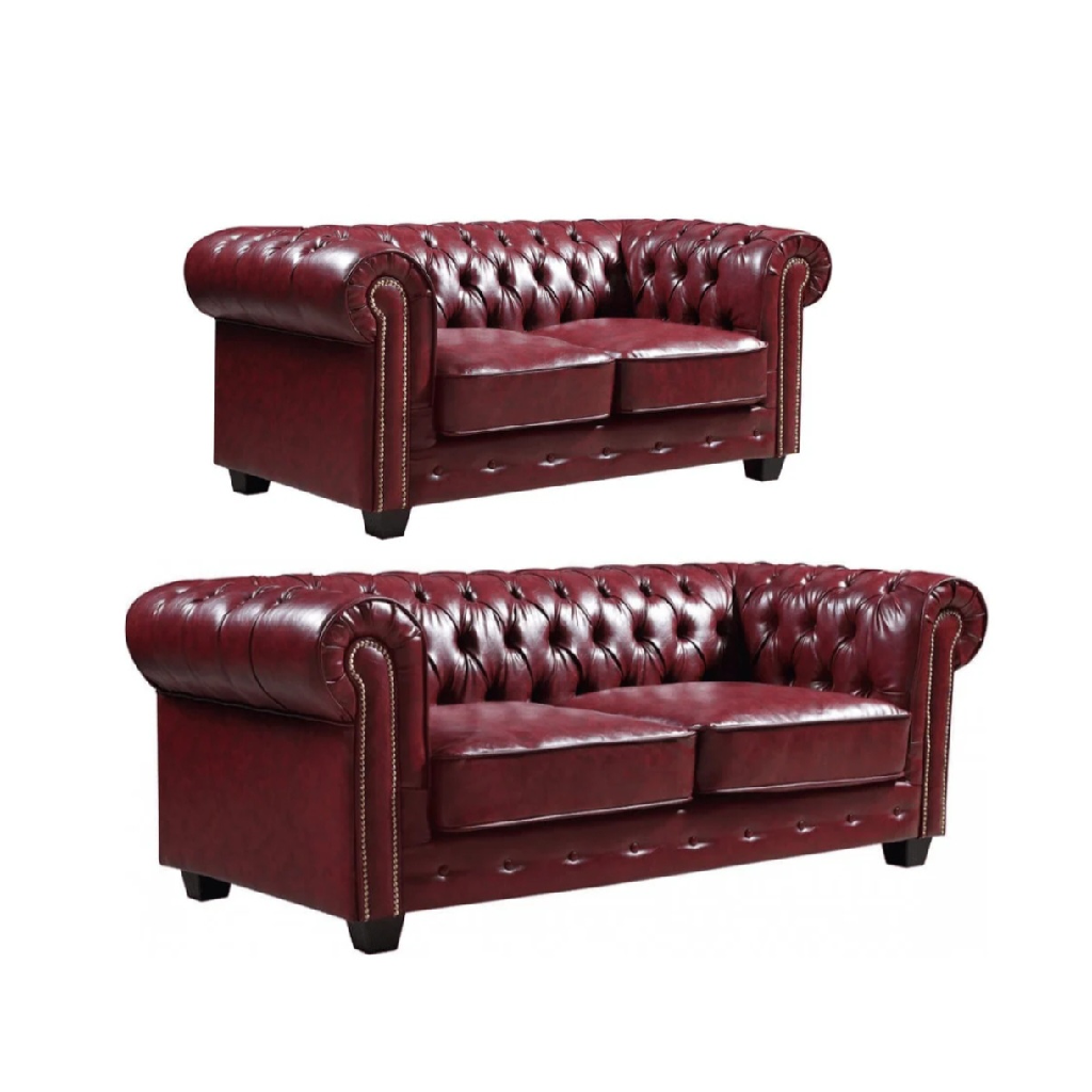 Chesterfield Red Leather Antique 3+2 Seater Sofa Set