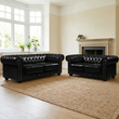 Cotswold Chesterfield Black Leather Antique 3 + 2 Seater Sofa Set