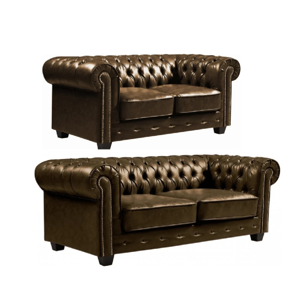 Cotswold Chesterfield Brown Leather Antique 3 + 2  Seater Sofa Set