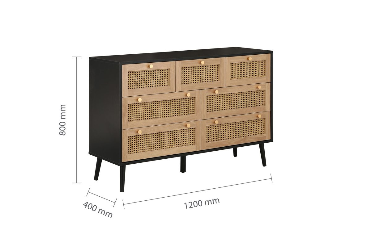 Croxley Black 7 Drawer Rattan Chest