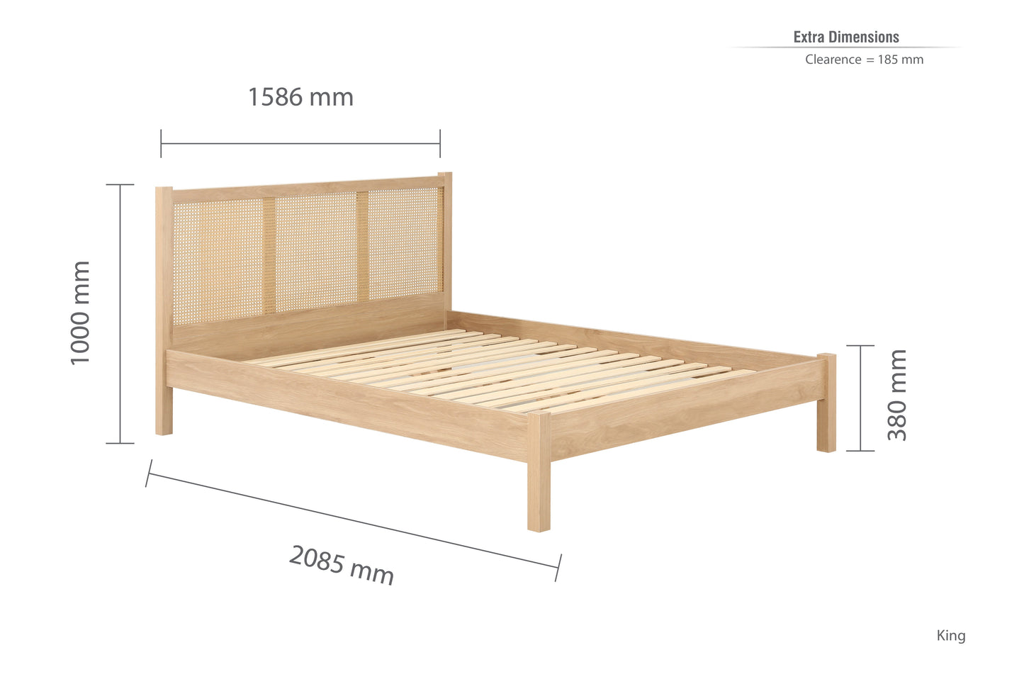 Croxley Oak King Rattan Bed + Heaven King Mattress
