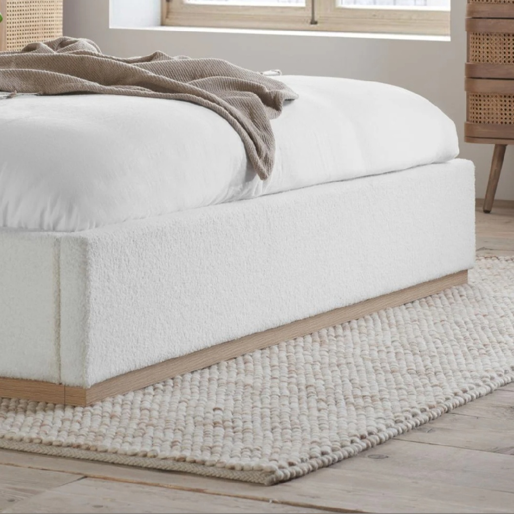 Eden White Boucle King Bed + Sleep Happy Heaven 1000 Pocket Sprung Coolgel King Mattress