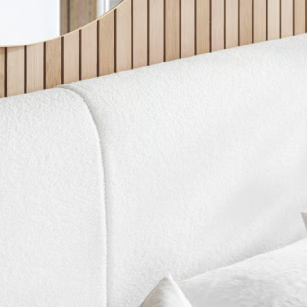 Eden White Boucle King Bed + Sleep Happy Heaven 1000 Pocket Sprung Coolgel King Mattress