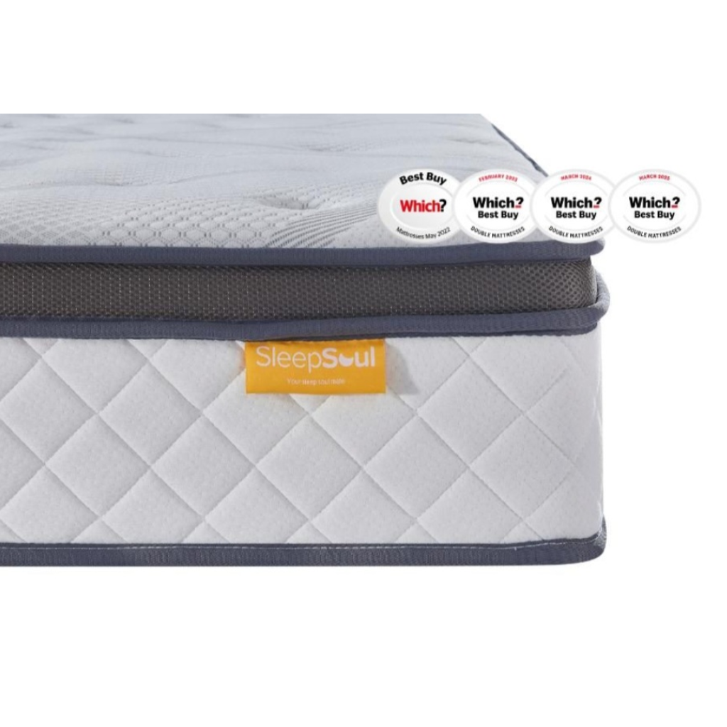 Eden White Boucle King Bed + Sleep Happy Heaven 1000 Pocket Sprung Coolgel King Mattress