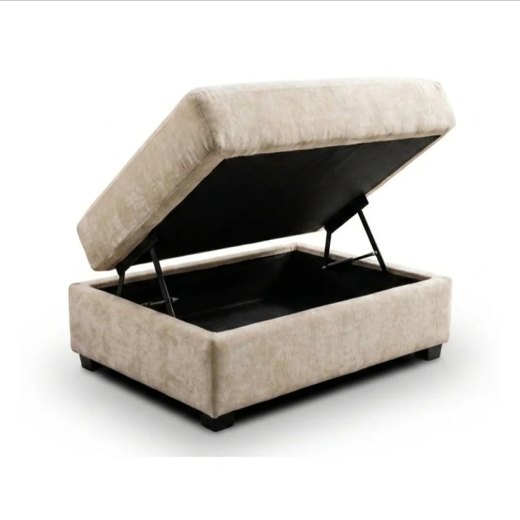 Elyse Cream Dapple Fabric U-Shape Sofa with Storage Footstool