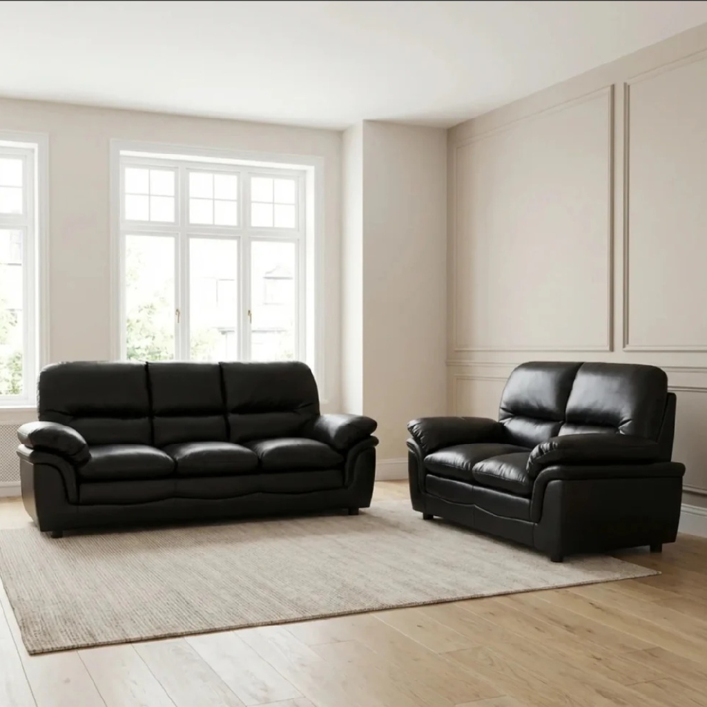 Ferona Black Leather 3+2 Seater Sofa Set