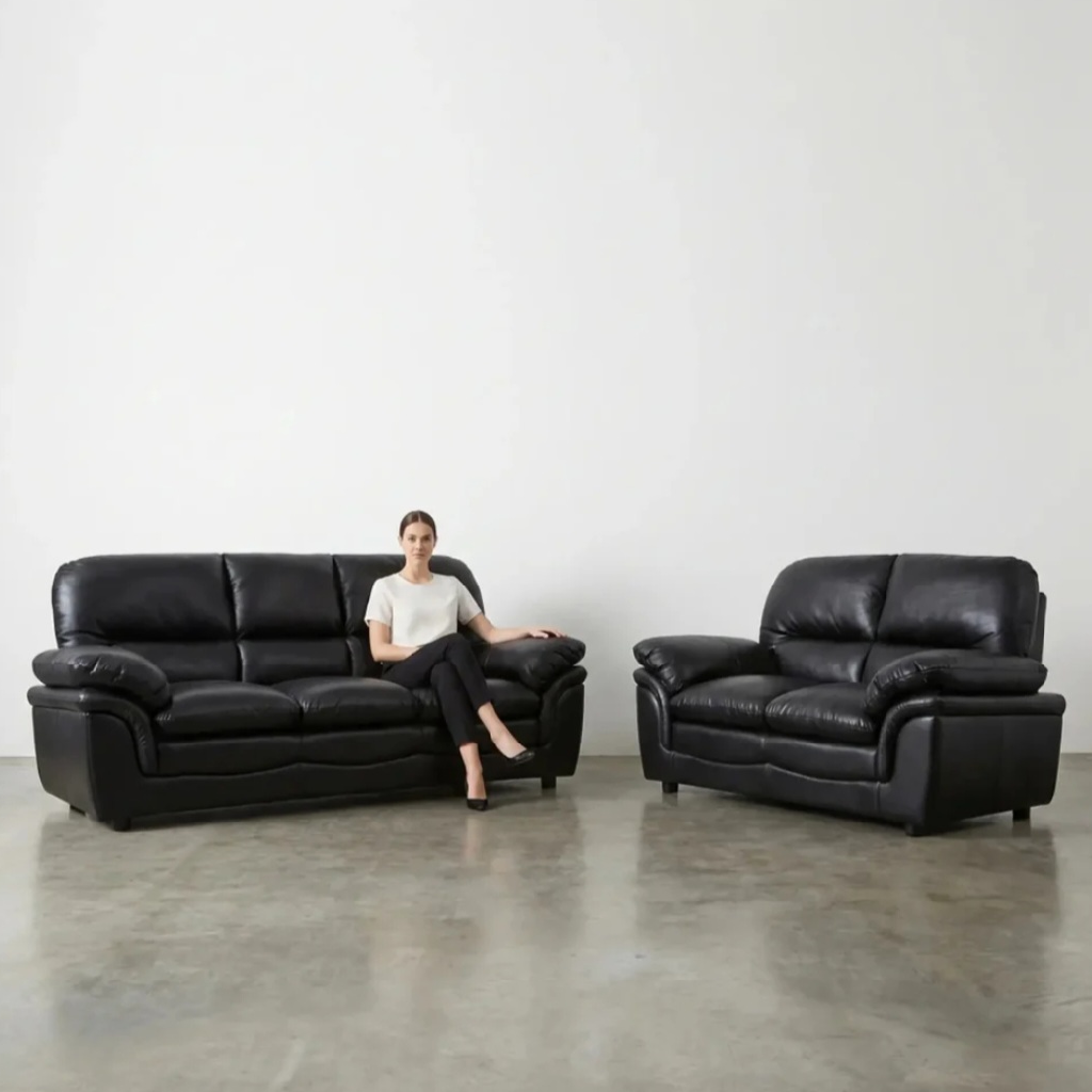 Ferona Black Leather 3+2 Seater Sofa Set