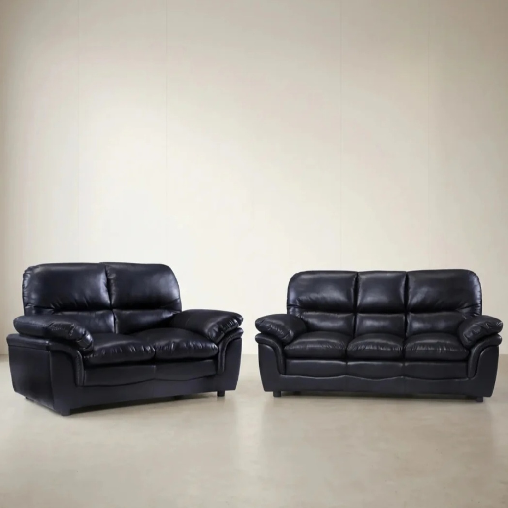 Ferona Black Leather 3+2 Seater Sofa Set