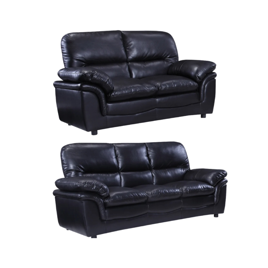 Ferona Black Leather 3+2 Seater Sofa Set