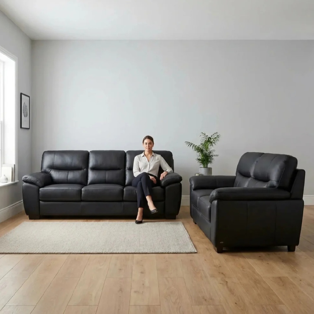 Ferona Black Leather 3+2 Seater Sofa Set