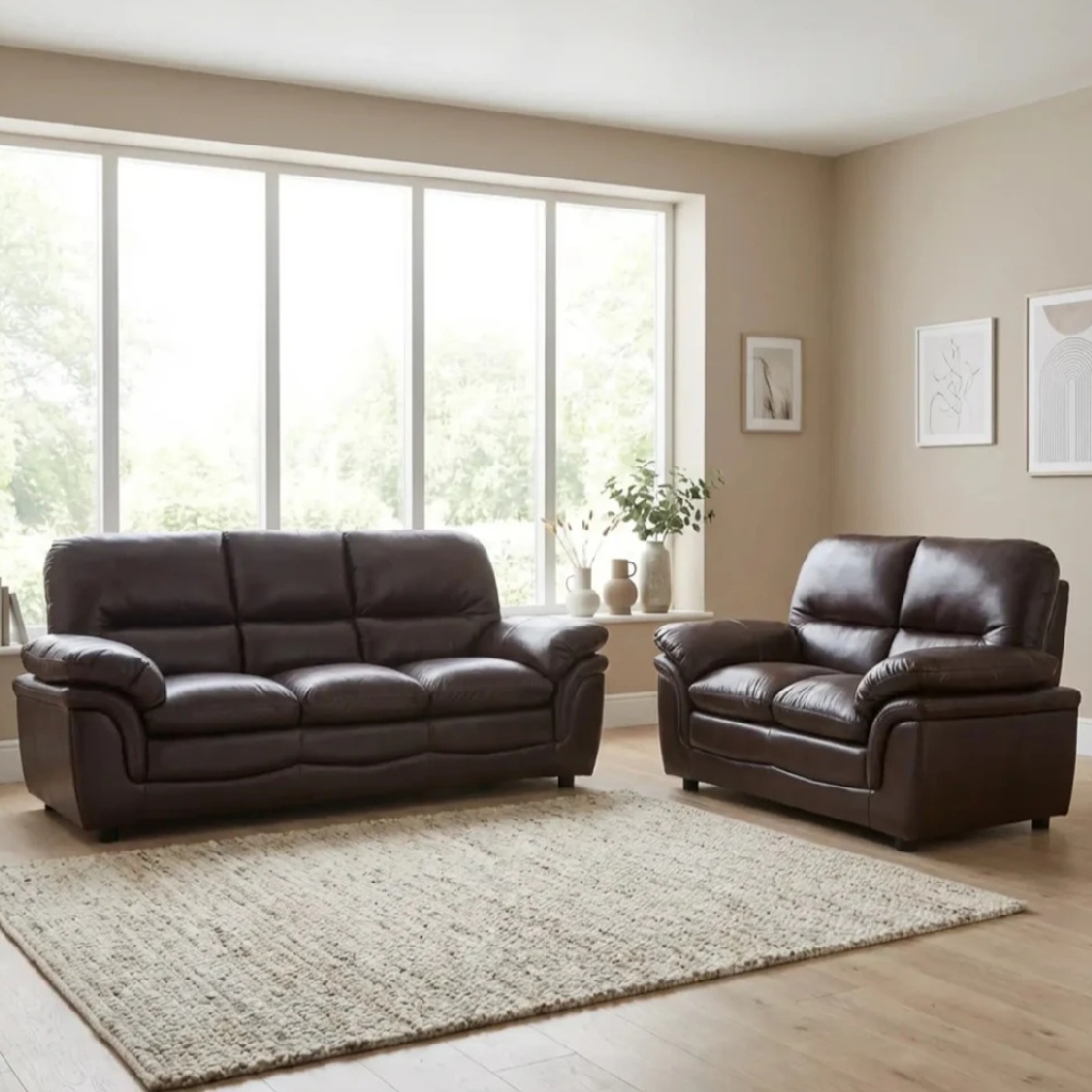 Ferona Brown Leather 3+2 Seater Sofa Set