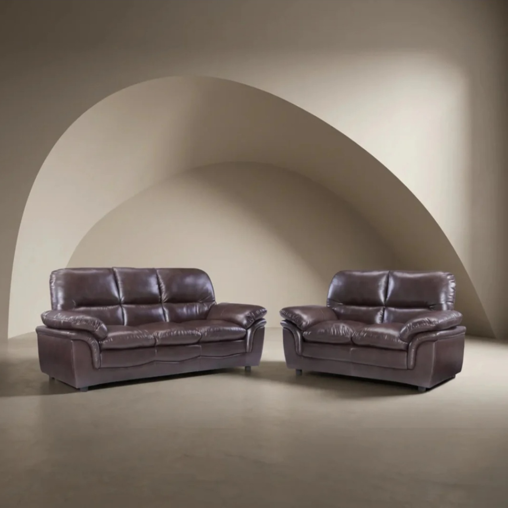 Ferona Brown Leather 3+2 Seater Sofa Set