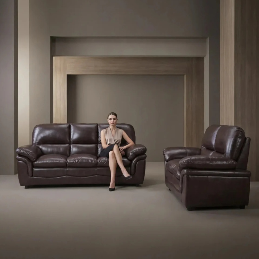 Ferona Brown Leather 3+2 Seater Sofa Set