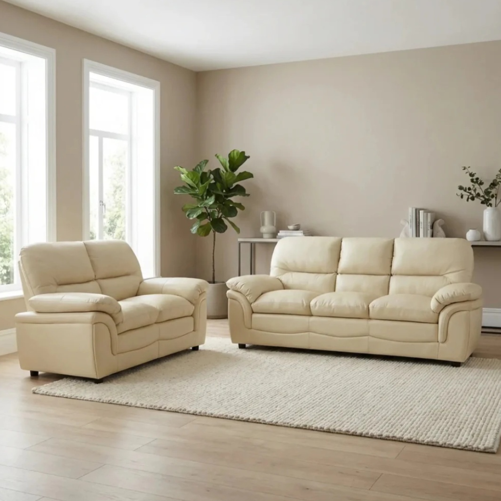 Ferona Cream Leather 3+2 Seater Sofa Set